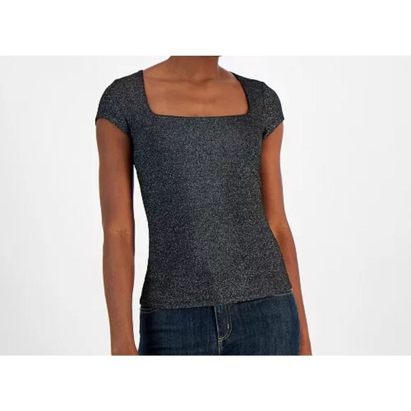 Michael Kors NWT Metallic Cap Sleeve Top Black - Picture 1 of 4